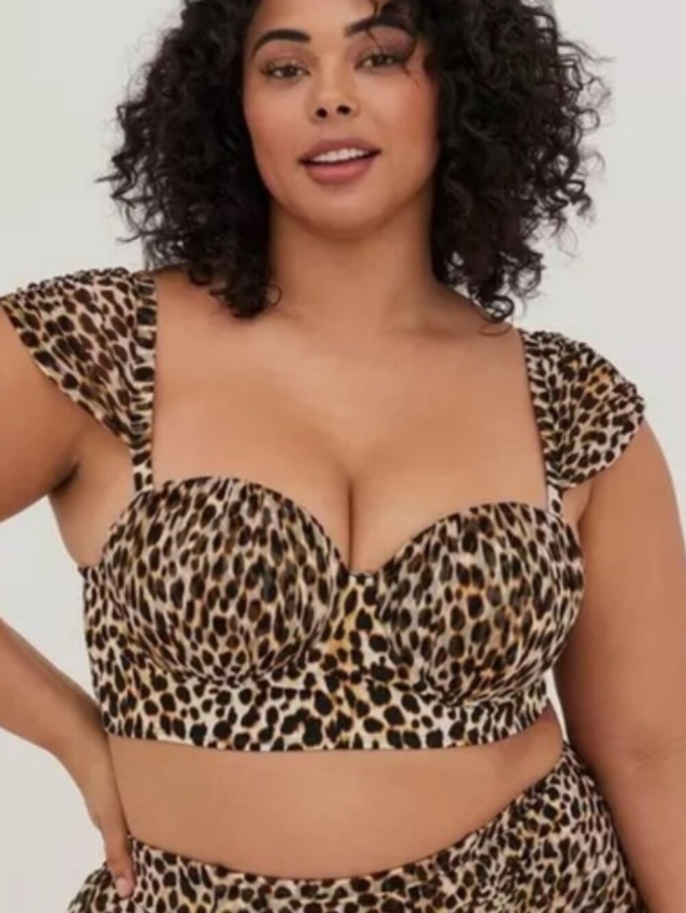 1 DD/DDDTorrid Leopard Print Longline Bikini Top - Black, Brown, Cream - Picture 3 of 10